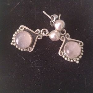 Pink Rose Quartz sterling Silver 925 Earrings natural stone